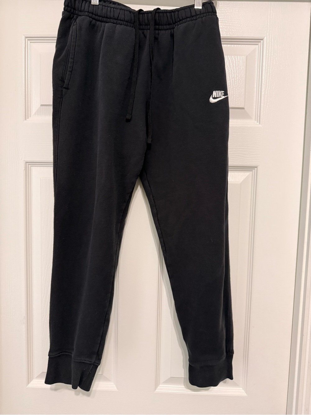 Nike Mens Black Jogger Sweatpants with White Swoosh